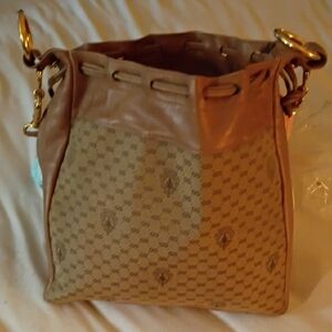 Gucci Tan and Gold Shoulder Drawstring Bag